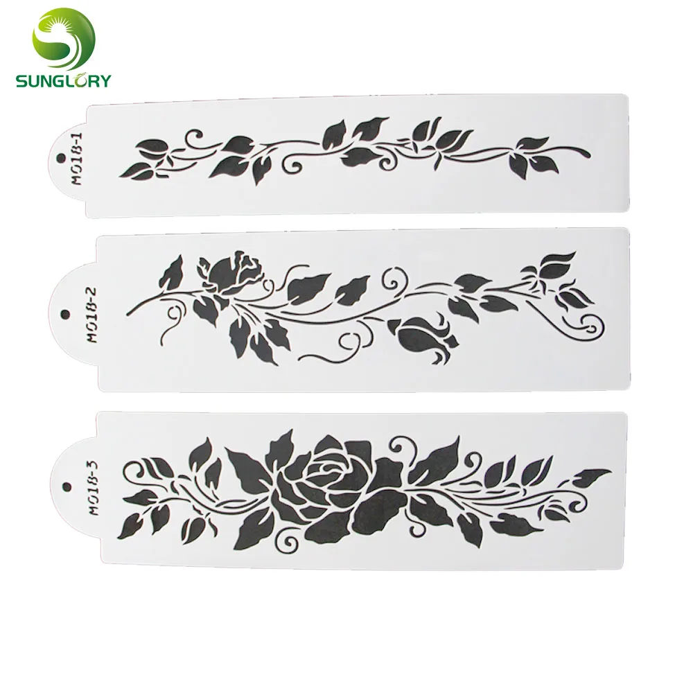 Bakeware 3pcs/set Flowers Cake Stencil Wedding Decoration Kitchen