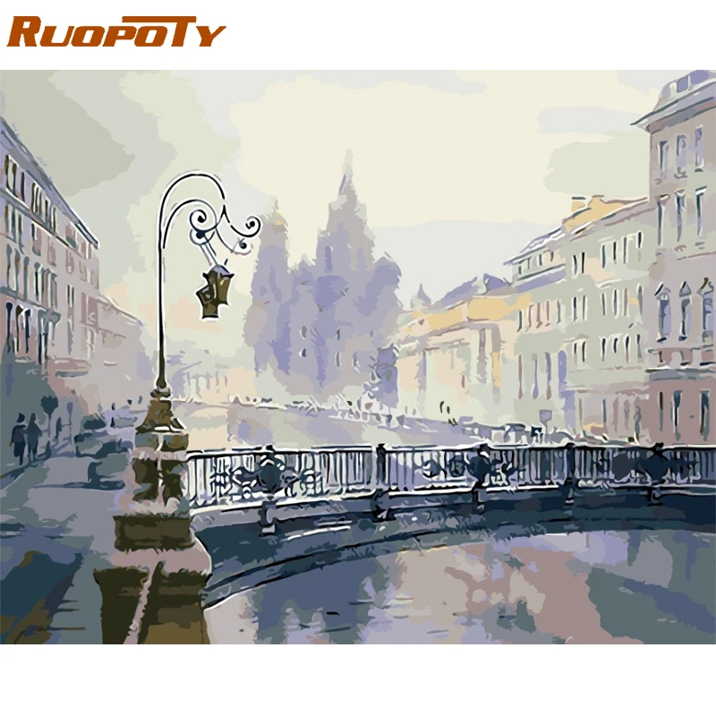 

RUOPOTY Frame Urban Street DIY Oil Painting By Number Landscape Calligraphy Painting Acrylic Paint On Canvas For Home Decor Arts