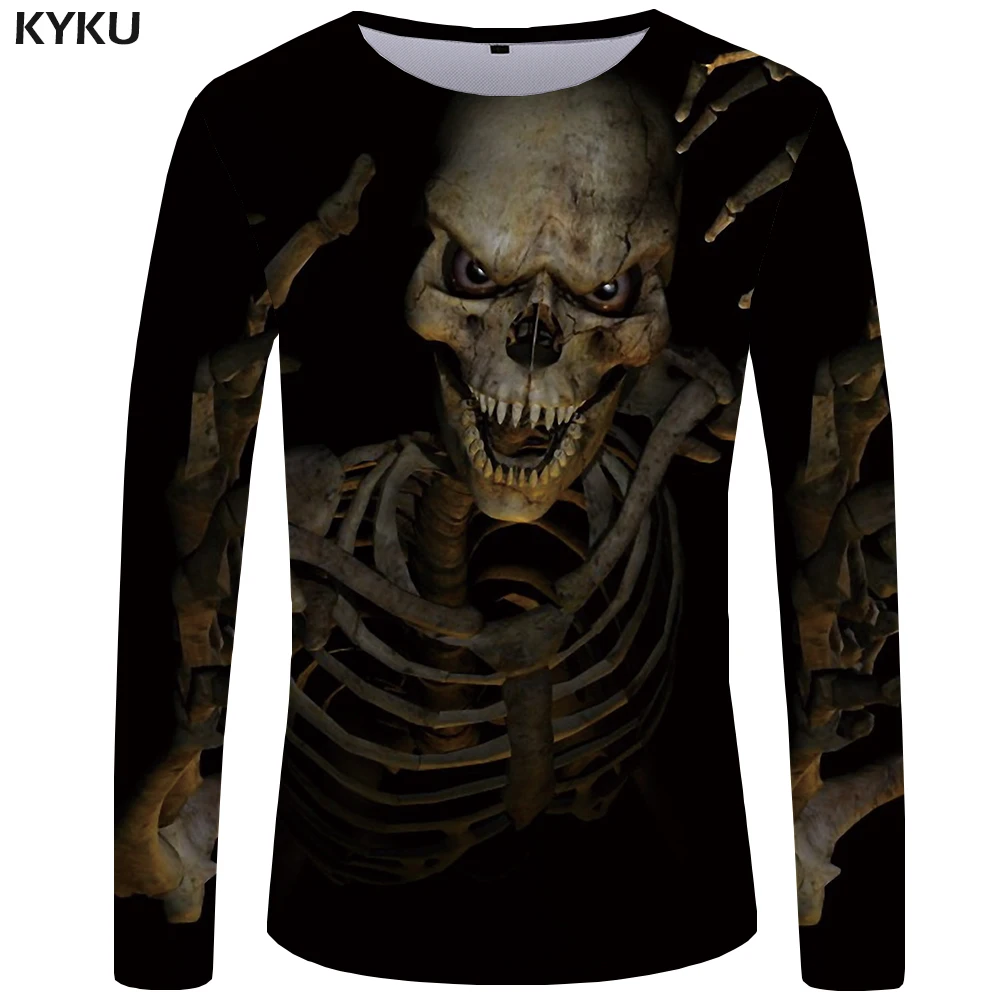 KYKU Skull футболка с длинным рукавом женская черная футболка в стиле панк-рок одежда Devil 3d Футболка с принтом в стиле хип-хоп женская одежда летние топы