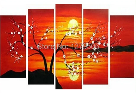 Ručně malované krajiny 5 panelů olejomalba plátno nástěnné dekorace umění slunce vzestup obrázek jasný vize obývací pokoj dekorace dárek