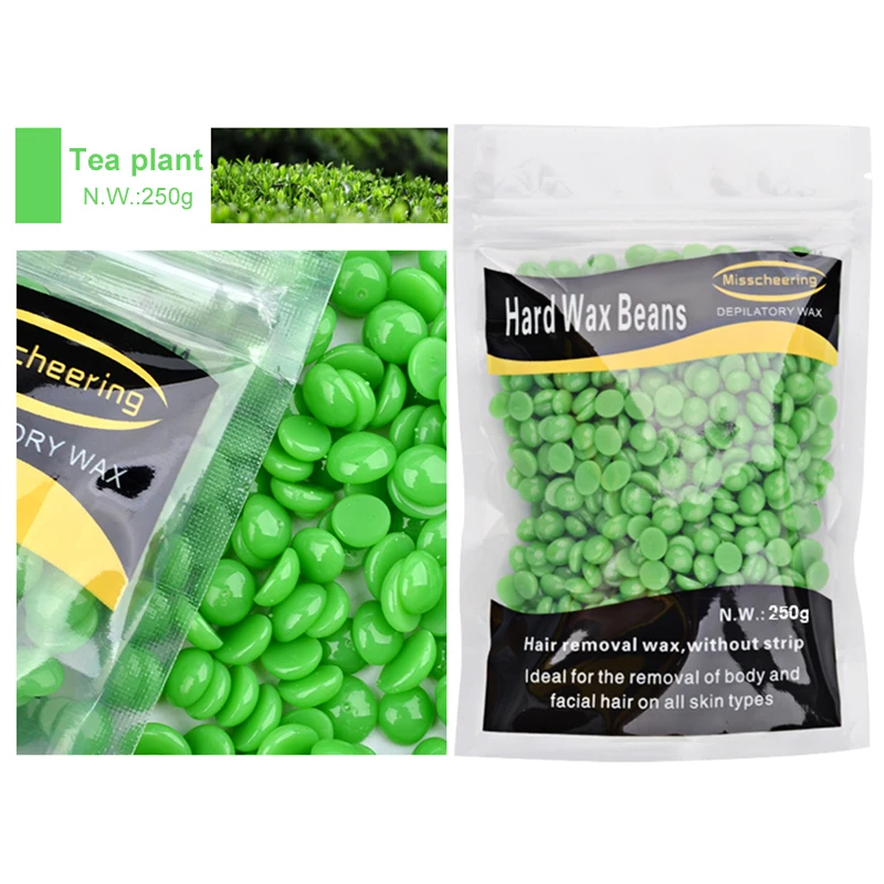

ELECOOL 250g Hair Removal Depilatory Wax Green Tea Tree Flavor Strip Removal Cream Hard Wax Facial Brush And Hair Removal Bean