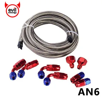 

evil energy AN6 Fuel Hose Fitting Adapter Swivel Fittings AN6 To AN10 Fuel Tank Fitting AN6 Oil Fuel Hose Line 3M Silver Hose