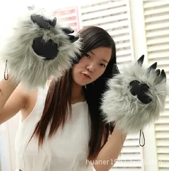 

Wolves Gloves Black Bear Claw Plush Toys Warm Hand Bear paw gloves winter Gifts