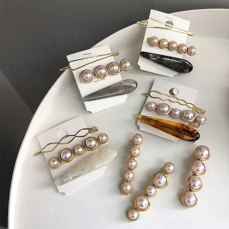 

Pearl Set Hairpin Metal Minimalist Sweet Word Clip Liu Haifa Card Hair Clip