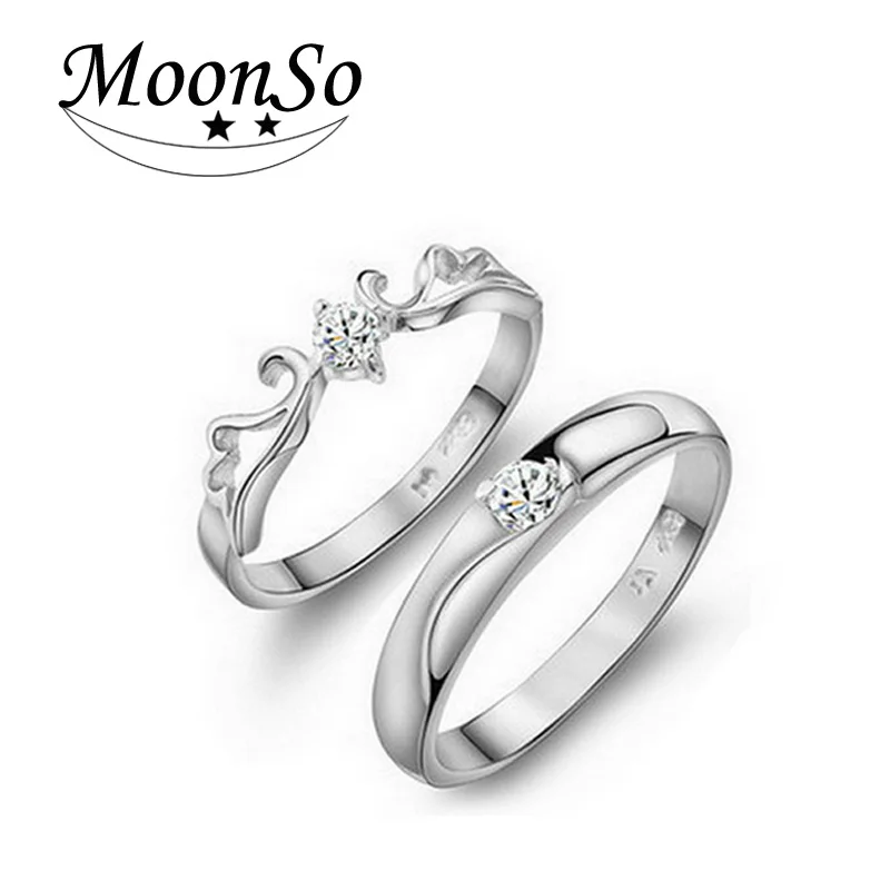 Moonso Solid 925 Sterling Silver Rings for Lovers Couple Set Men and Women Promise Wedding Rings for Couples R151
