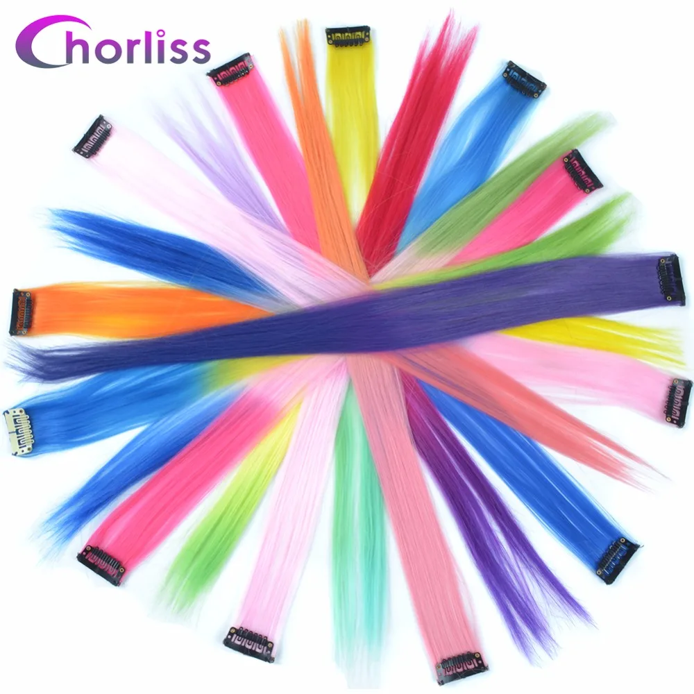

Chorliss Clip In One Piece Hairpieces Ombre Synthetic Clip on Hair Extensions Colored Long Straight Fake Hair for Women Children