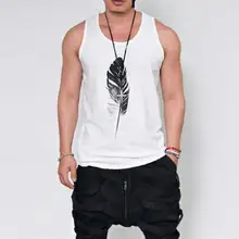 Летний мужской жилет с принтом перьев мышцв, бодибилдинг без рукавов рубашка мужская хип хоп Уличная фитнес топы