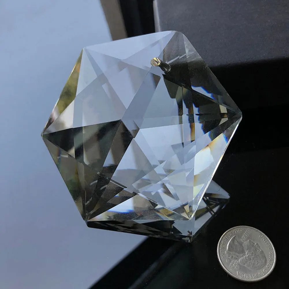 100MM Clear Glass Crystal Large Hexagram Prisms Pendant Suncatcher Fashion US 