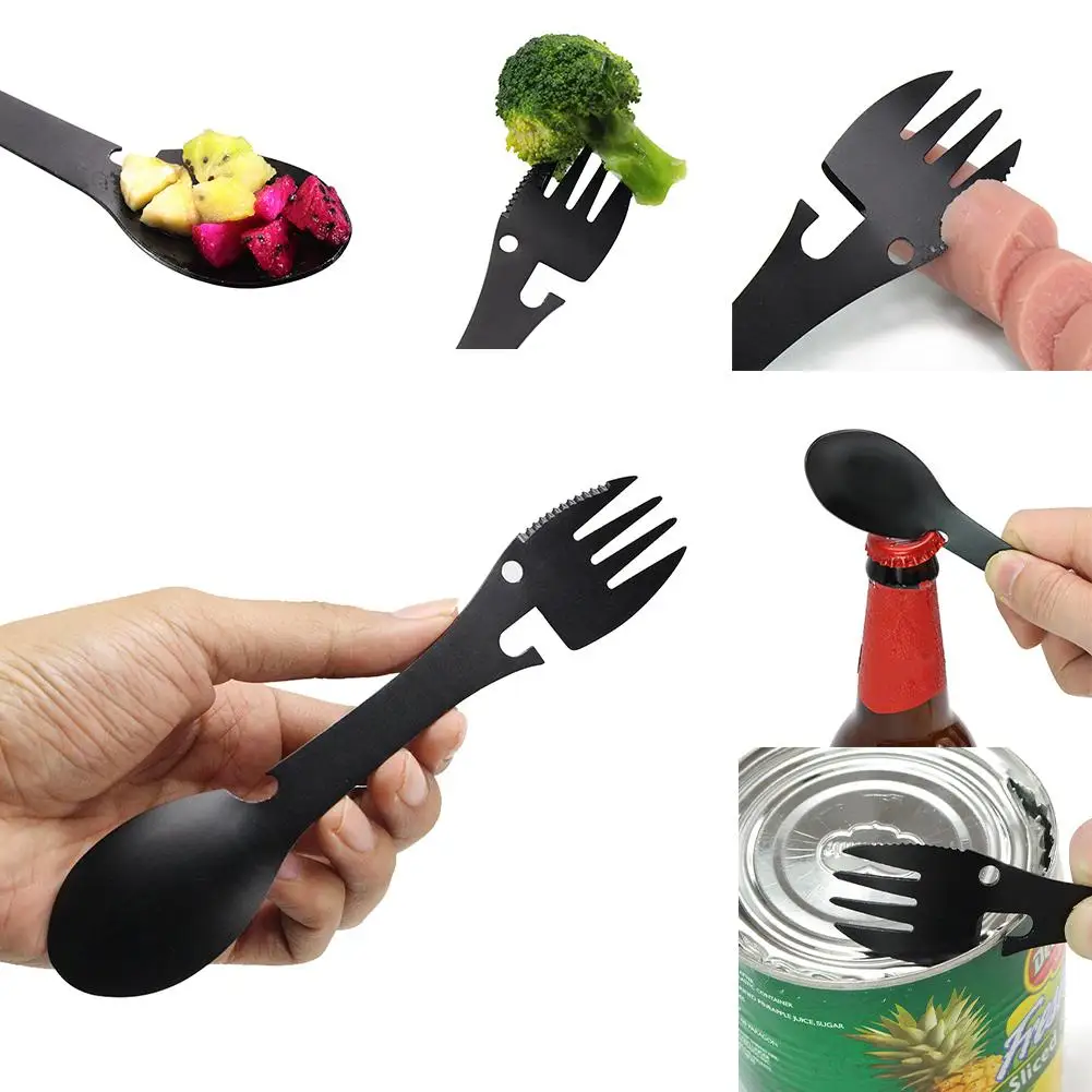 

HobbyLane Multifunctional Spoon Fork Camping Cookware Spoon Fork Bottle Opener Portable Tool Outdoor Stainless Steel Tableware