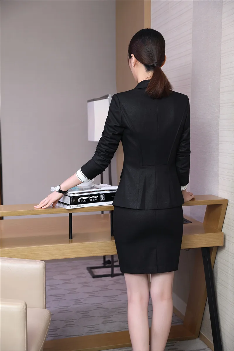 Fiber Ensembles Wear Et Styles Noir marine Femmes Costumes Haute Jupe Uniforme Blazer De Dames Bureau Qualité Noir D'affaires Bleu Work Veste 5wxfTq7v6T