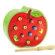 Детские деревянные игрушки Монтессори 3D головоломка ловить червя игра ребенок раннего обучения обучающая помощь фрукты обучающие игрушки