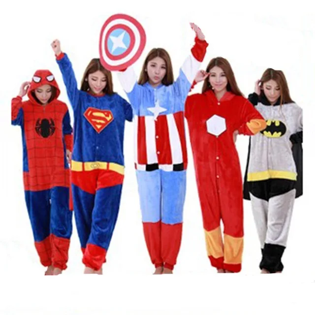 

2017 NEW Adults Spider Man Batman Superman Captain America Superhero Onesie Pajama Unisex pyjamas Cosplay Sleepwear