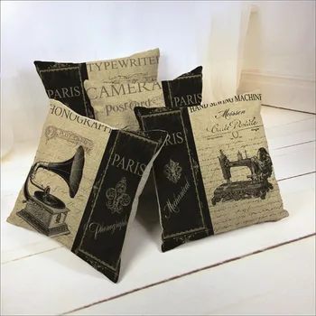 

45x45cm Hot Selling New 3D Vintage Musical Instruments Camera Linen Cushion Case Pillow Cover shabby chic vintage decoration