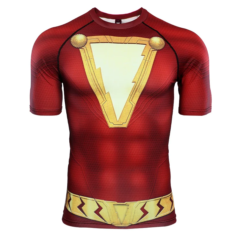 Shazam 3D печатных футболки мужские обтягивающие рубашки рукав реглан новейший короткий рукав комиксы косплей костюм ткань топы Мужские - Цвет: Shazam