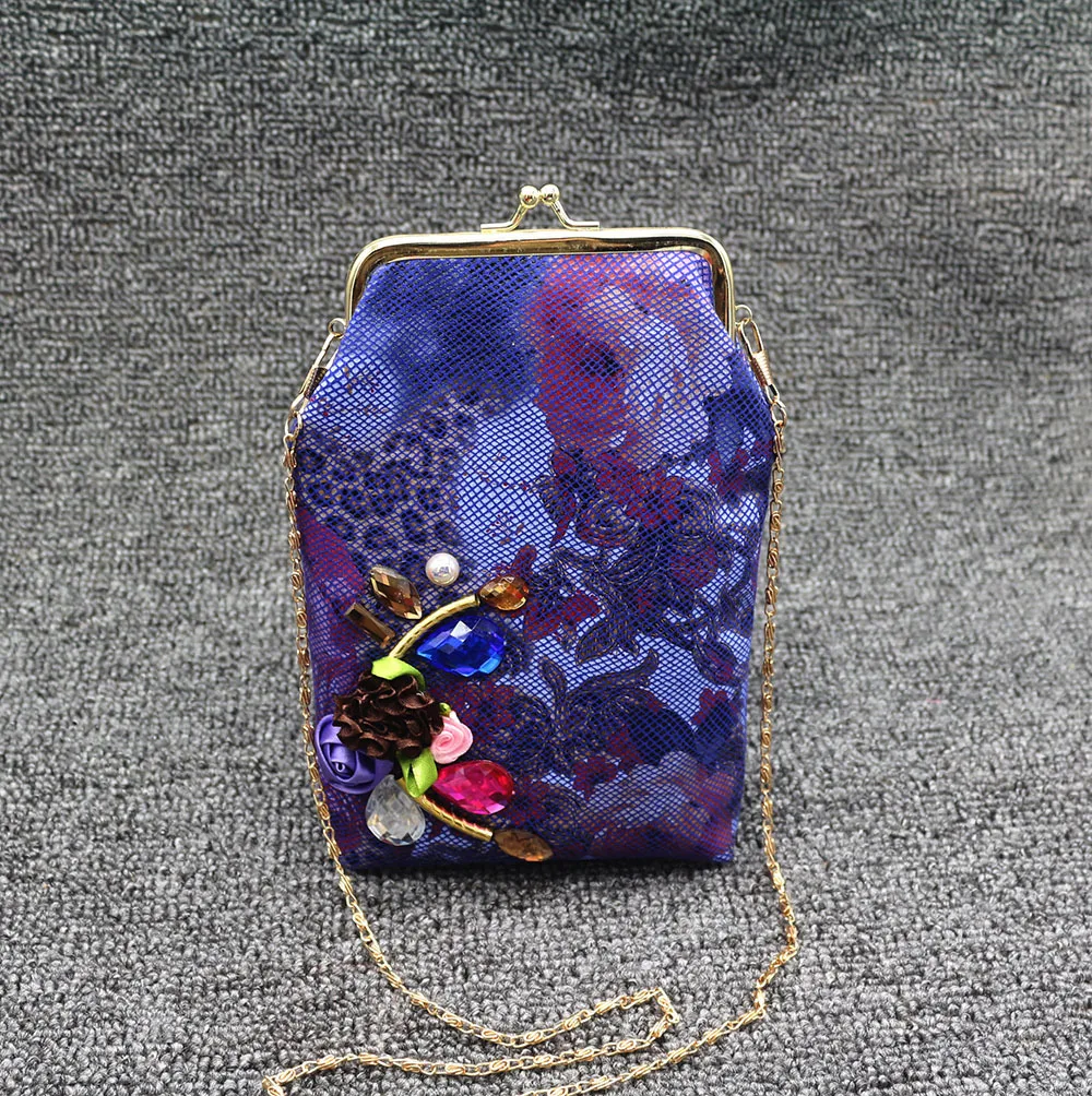 Винтажный этнический женский кошелек, блестящий кристалл, практичная сумка для мобильного телефона 6 дюймов,, Женская косая сумка через маленькие пакеты - Цвет: Blue