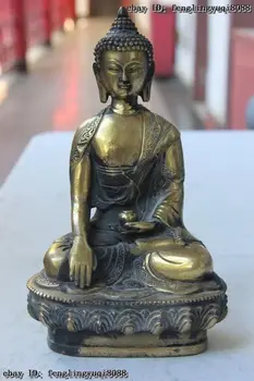

8" Chinese Bronze Gild Seat Lotus Sakyamuni Tathagata Alms Bowl Buddha Statue