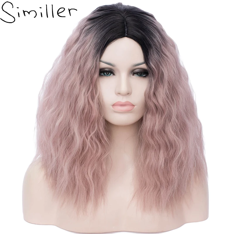 Similler Black Ombre Pink Short Dark Root Heat Resistant Hair