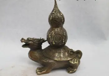 

11"Chinese Bronze Copper Feng Shui evil spirits Dragon Turtle Gourd Statue