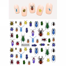 UPRETTEGO искусство ногтей Красота вода наклейка слайдер наклейки для ногтей мультфильм милые насекомые бабочка жуки муха червь RU265-270