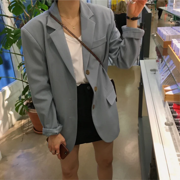 Корейское пальто для женщин с длинным рукавом элегантные свободные однобортный Винтаж Campera Mujer повседневное женский Veste Femme Printemps 2019