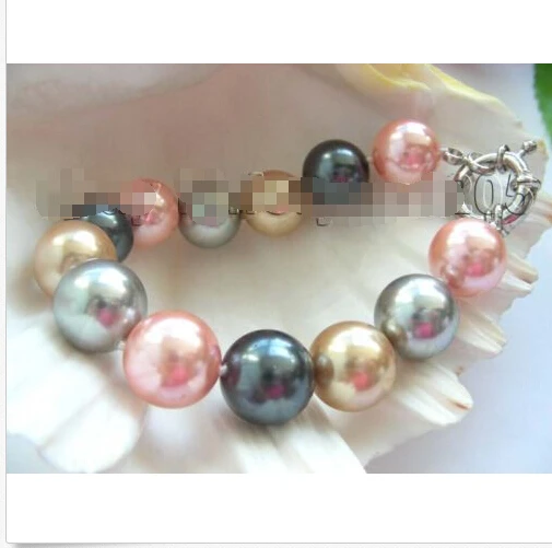 

Free shipping >>>>>>Natural 14mm Multicolor Round Shell Pearl Bracelet!