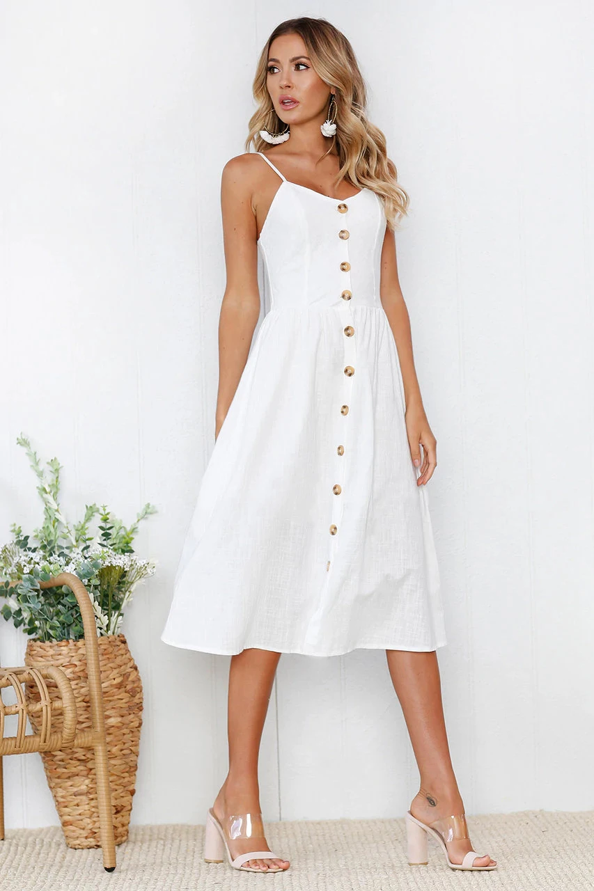 New Women Spaghetti Strap Summer Dress Sleeveless Front Button Print