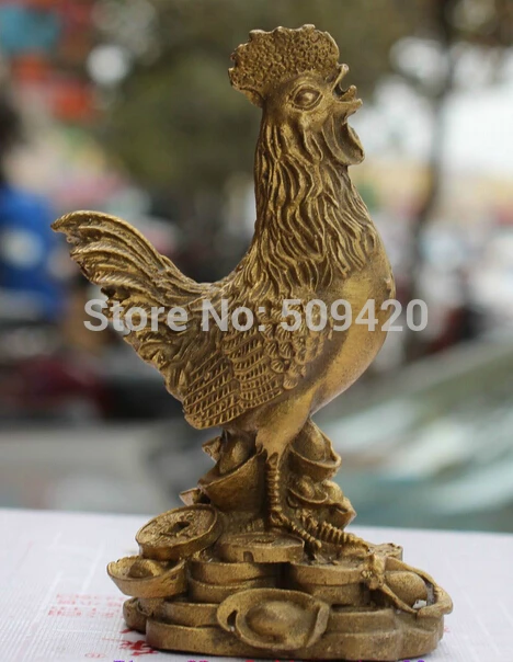

10CM Chinese Bronze Animal Wealth YuanBao Money chook Chicken of 12 Animal