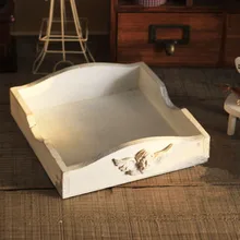 Zakka rétro nostalgie anges plateau en bois 1 PC bleu blanc divers bijoux boîte de rangement décorative plateaux 20 * 20 * 5.5 CM