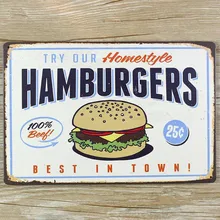 Топ Мода XD21" гамбургеры свекла" оловянные знаки арт кафе бар винтажная металлическая живопись наклейки на стену домашний декор 20X30 см