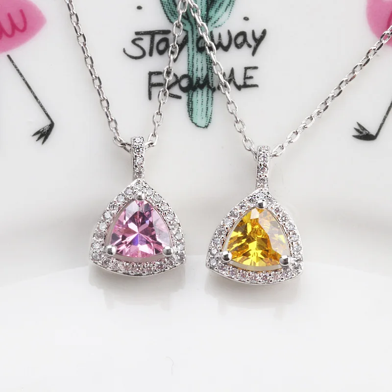 

925 Silver Necklaces 6.5mm Triangle Color Gems Stone Jewelry for Women Fashion Popular Jewelry Pendants Necklace