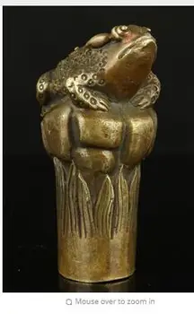 

Brass Grandpa Good Lucky Old Collectible Handwork Carving Bronze Spittor Cane Head Walking Stick Gifts Crafts Arts statues