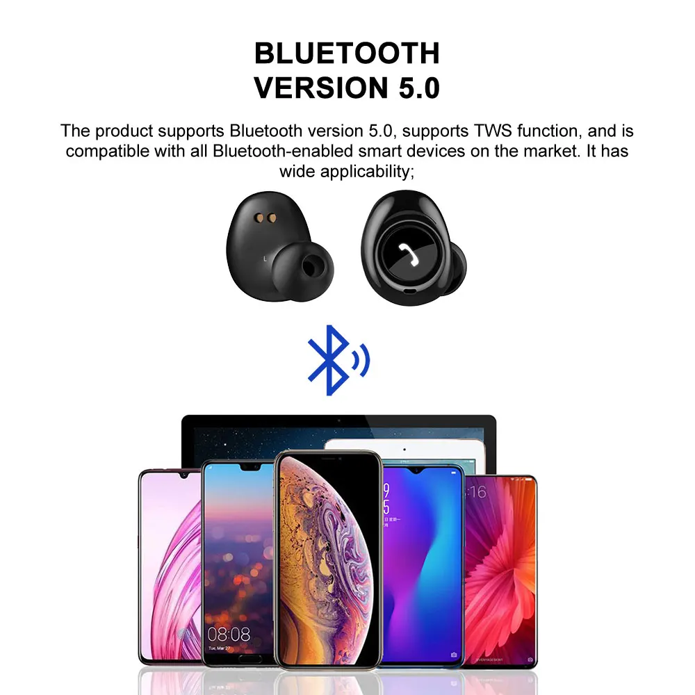 Bluetooth наушники TWS V5.0 водонепроницаемые беспроводные стереогарнитура с двойным