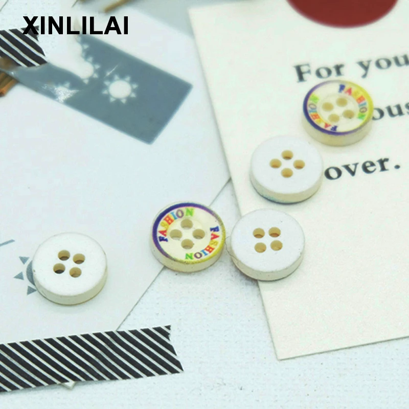 

11.5MM 100pcs Resin Beige Lace Buttons Round Four Holes Wooden Shirt Buttons DIY Sewing Fastener Decorative Buttons Circle