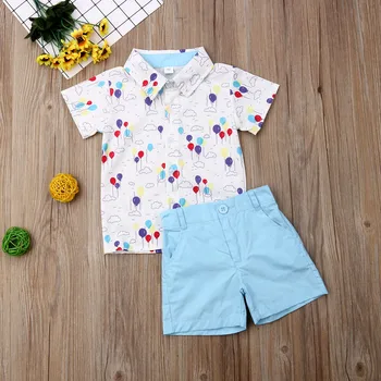 

Pudcoco Summer Toddler Baby Boy Clothes Balloon Print Shirt Tops Short Pants 2Pcs Outfits Formal Gentleman Clothes Summer
