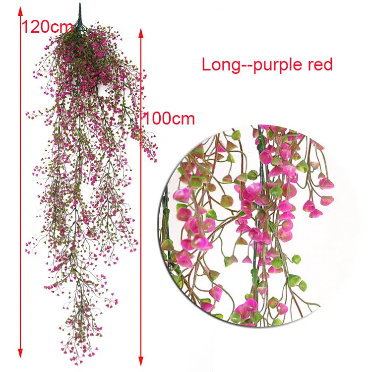 Искусственное растение пластиковое ротанговое подвесное растение искусственная Виноградная лоза листья домашний сад стены патио украшения поддельные растения - Цвет: long purple-red