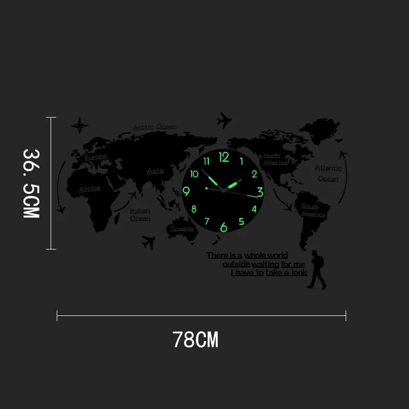 74x34 см креативная карта мира настенные часы для украшения гостиной современный дизайн настенные диаграммы часы - Цвет: 74 x 34cm with light
