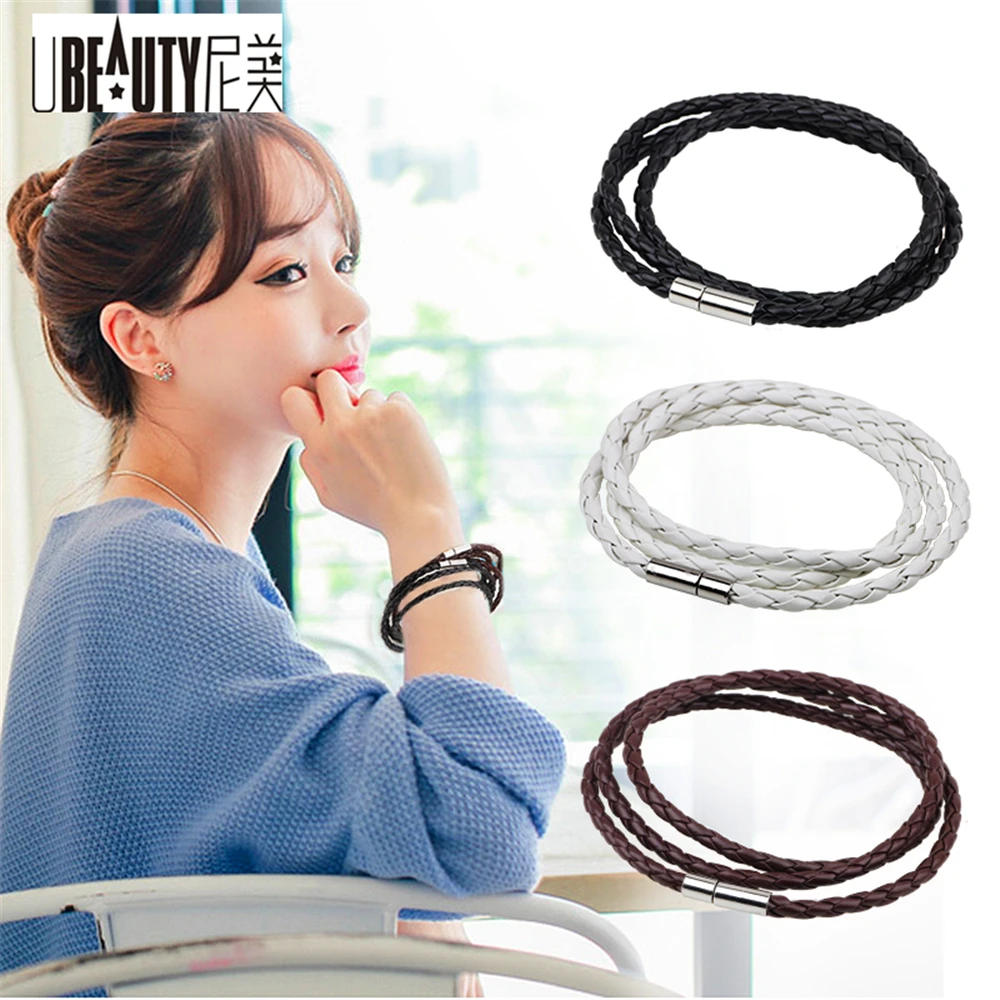 

UBEAUTY Fashion Genuine Braided Leather Bracelet Men Women Magnetic Clasps Charm Bracelets Pulseras Male Female Jewelry Bracelet