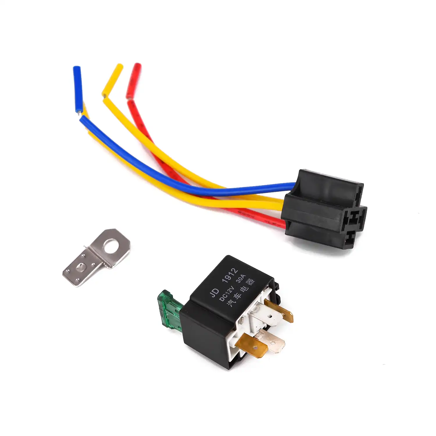 Black 12v Relay 4 Pin Socket Base Wires Fuse 30a Amp Spst 18awg 30a Set Kit Part