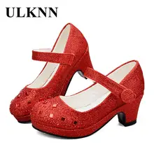 ULKNN-zapatos de tacón alto para niña, calzado de princesa con lentejuelas de primavera, para fiesta, boda, cristal brillante