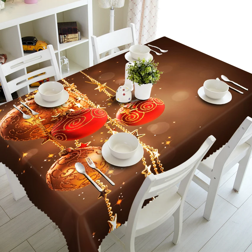  Customize Christmas Table cloth Polyester New Year Gift Series Dustproof 3D Table Cover Rectangular