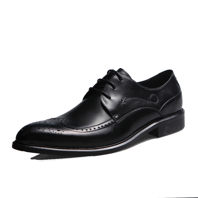PJCMG/Новинка; модные мужские туфли-оксфорды на плоской подошве; Цвет черный, красный; Туфли-оксфорды на шнуровке с острым носком; обувь из натуральной кожи в деловом стиле; свадебные вечерние туфли - Цвет: Черный