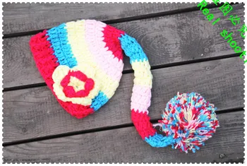 

free shipping, handmade CROCHET KNIT NEWBORN hat BABY GIRL LONG TAIL PIXIE ELF HAT PHOTO PROP size:0-1m,3-4m