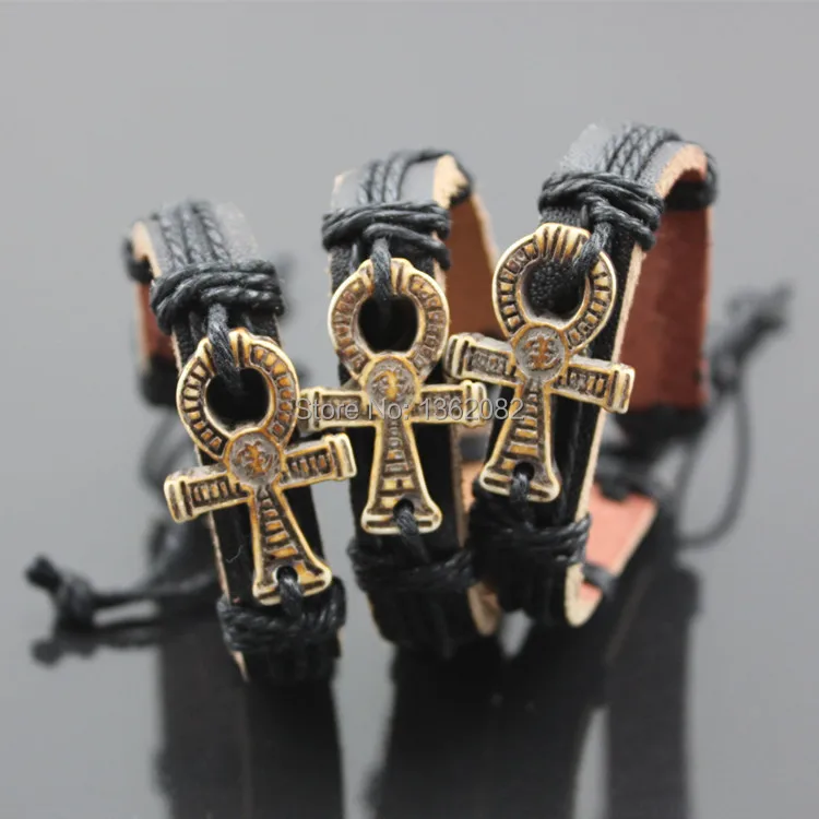 Лот 12 шт. Для мужчин Для женщин ручной работы Египетский АНК кожаный браслет подарок mb76