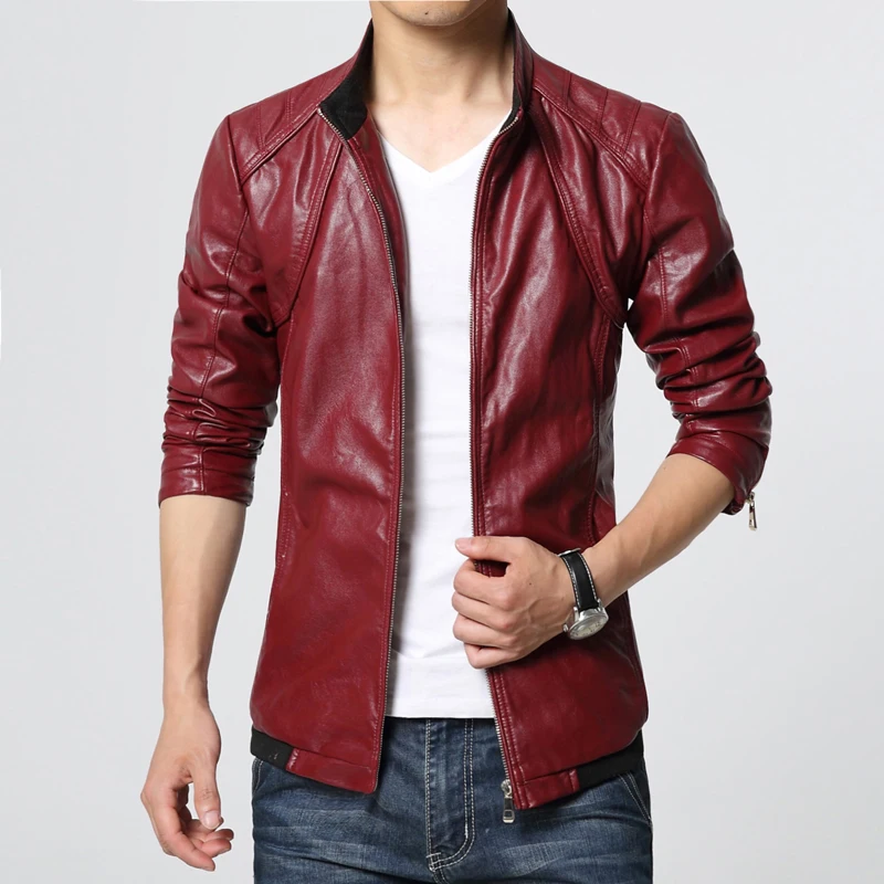 Nice Leather Jacket Men Fashion Slim Fit Mens Faux Leather Jackets
