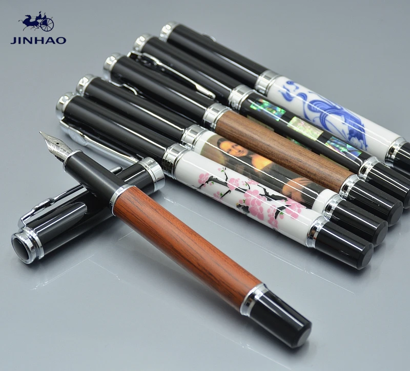 

JINHAO unique 6 Colors Fountain Pen With Silver Clip school Office stationery Luxury brand Writing Gift ink Pens A6