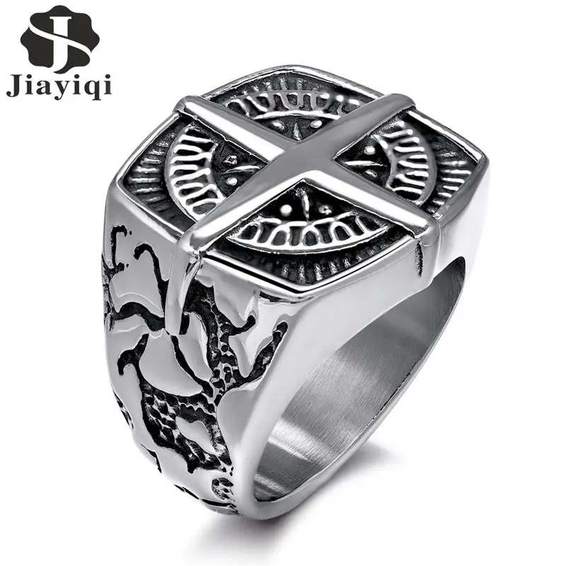 

Jiyaiqi Men's Ring Vintage Silver Stainless Steel Compass Style Fashion Men Party Ring Male jewelry Rings