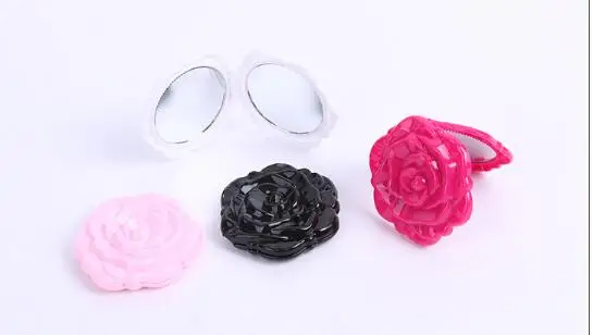 

DDR1-High-grade plastic rose folding round mirror makeup mirror double-sided stereo dressing small mirror