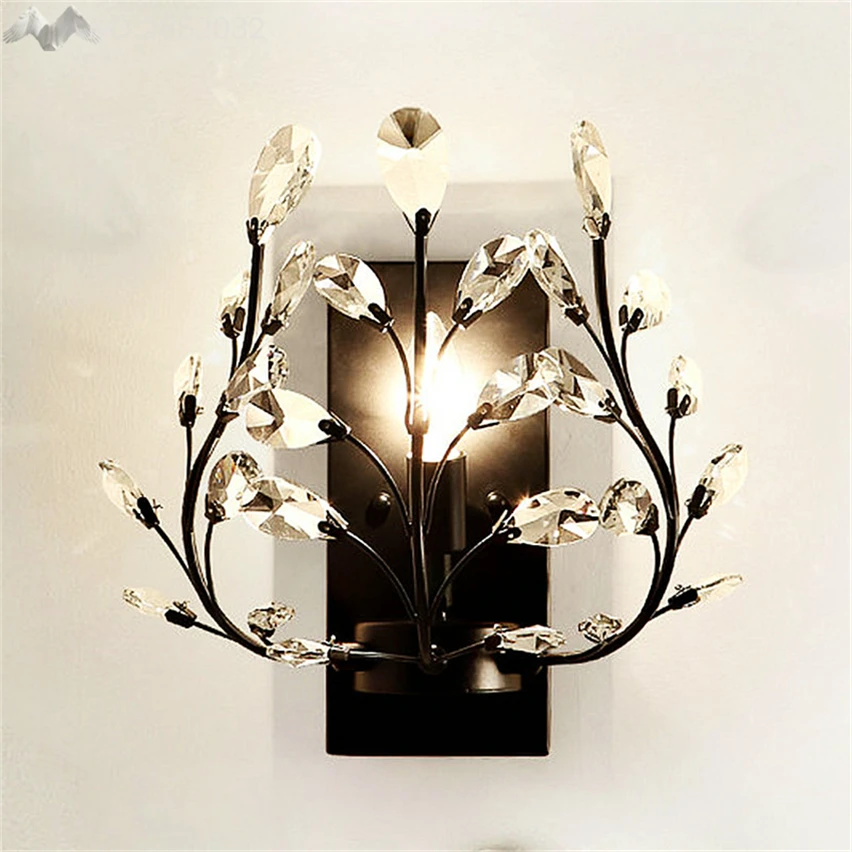 

New Creative American Country Style Vintage K9 Crystal Wall Lamp E14 Gold Color Tree Branch Wrought Rion Made Wall Light Sconce
