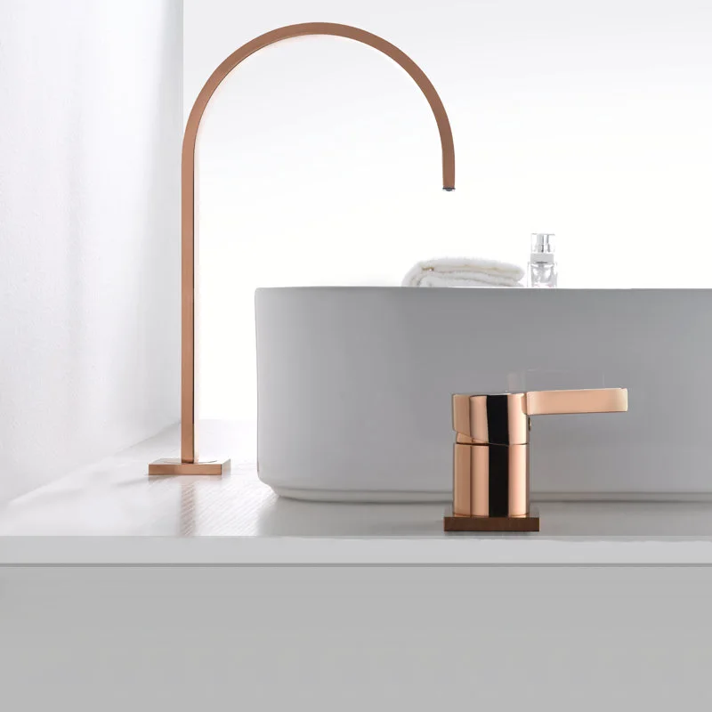 

Basin faucet Bathroom super long pipe two holes Rose Gold Widespread bathroom faucet sink tap 360 rotating widespread basin Tap