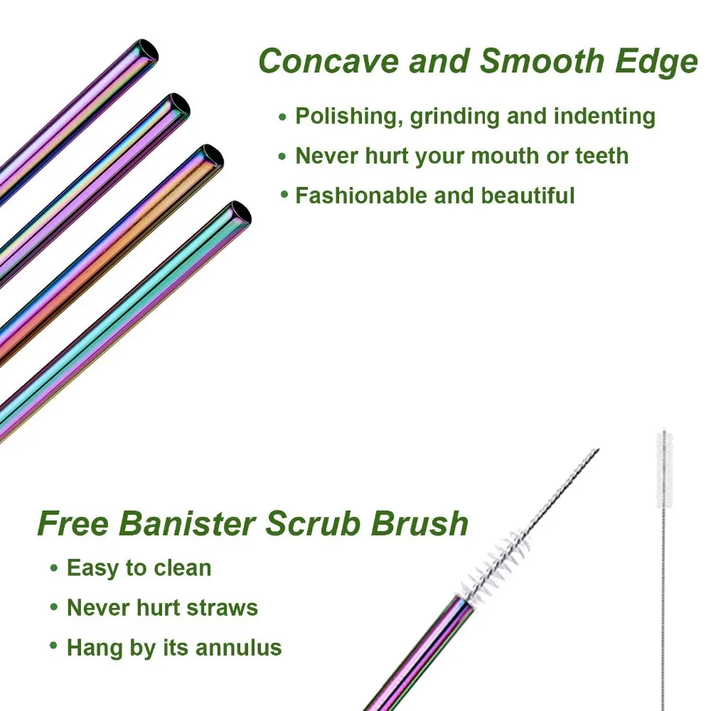 EHEH 4Pcs/8Pcs Drinking Straw 304 Stainless Steel 10.5 inches Sliver Rainbow Sturdy Reusable straws clean brush Mugs Juices Beer